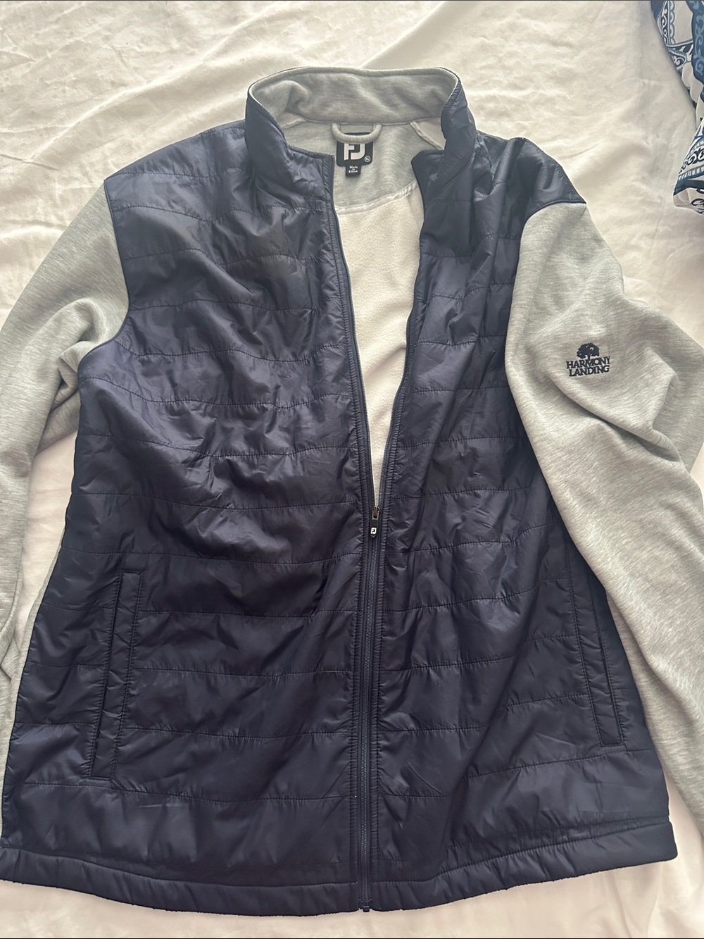 FootJoy Navy Quilted Puffer Jacket with Light Gray Sleeves